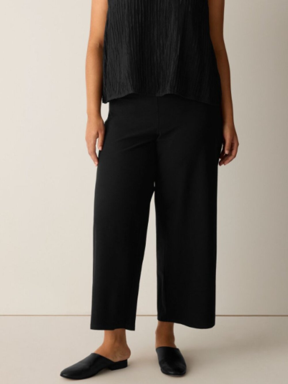Eileen Fisher Washable Stretch Crepe Wide-Leg Pant Black 1X Plus Size